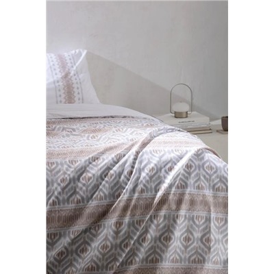 Abrial King Size %100 Pamuk Ranforce Baskılı Nevresim Takımı - Bej/Gri