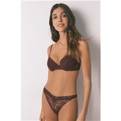Tanga tira encaje burdeos