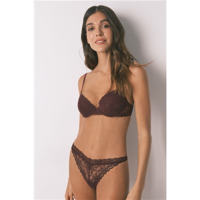 Tanga tira encaje burdeos