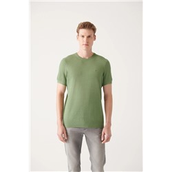 Avva, Erkek Su Yeşili Soft Touch Modal Bisiklet Yaka Dokulu Ribanalı Triko T-shirt B005010