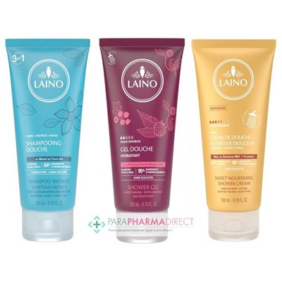 Laino Shampooing Douche Monoï + Gel Douche Fruits Rouges + Crème de Douche Miel 3x200mlLot  × 3