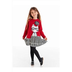 Mushi Meow Pow Kedi Kırmızı Kız Çocuk Elbise MS-20S1-054
