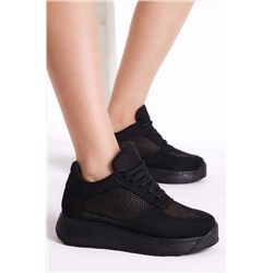 Tonny Black Kadın Siyah Rahat Kalıp Yüksek Taban Nefes Alabilen Kumaş Bağcıklı Sneaker TBHMTSRS070