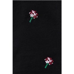 Siyah Boyfriend Çiçek Nakış Detaylı %100 Pamuk Örme Büyük Beden T-shirt TBBSS24BF00029