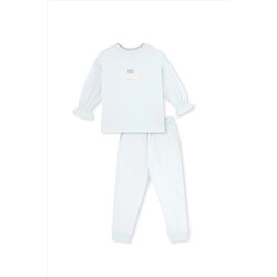 Dagi Açık Mavi Baskı Detaylı Uzun Kollu Bisiklet Yaka Pijama Takımı 23WG17510TA_341