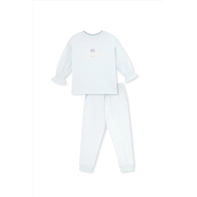 Dagi Açık Mavi Baskı Detaylı Uzun Kollu Bisiklet Yaka Pijama Takımı 23WG17510TA_341