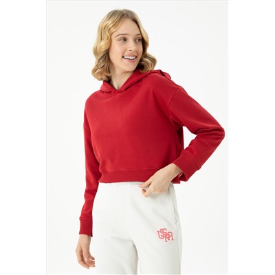 Kadın Kırmızı Kapüşonlu Sweatshirt
