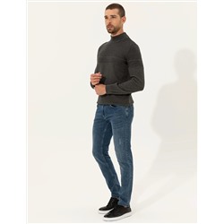 Gri Melanj Slim Fit Yarım Balıkçı Triko Kazak