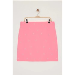 Pembe Kalp Desenli Taşlı Mini Dokuma Büyük Beden Etek TBBSS25AZ00011