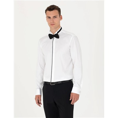 Beyaz Slim Fit Smokin Gömlek