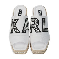 KARL LAGERFELD PARIS Cree Leather & Raffia Wedge Mules