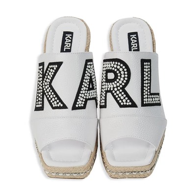 KARL LAGERFELD PARIS Cree Leather & Raffia Wedge Mules