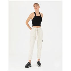 Krem Jogger Fit Kanvas Pantolon