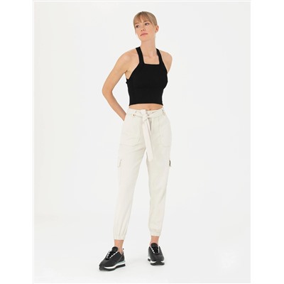 Krem Jogger Fit Kanvas Pantolon