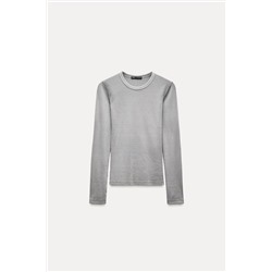 LONG SLEEVE WASHED EFFECT RIBBED T-SHIRT