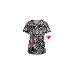 UA Chevron Flower Black Sweetheart Neck Scrub Top