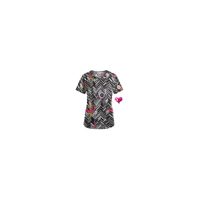 UA Chevron Flower Black Sweetheart Neck Scrub Top