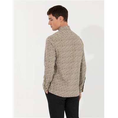 Bej Slim Fit Uzun Kollu Gömlek