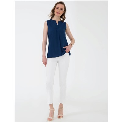 Lacivert Slim Fit Kolsuz Gömlek