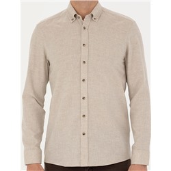 Bej Slim Fit Uzun Kollu Gömlek