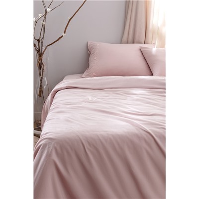Loris King Size %100 Pamuk Nakışlı Nevresim Takımı - Pudra