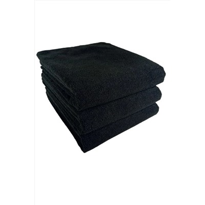 Bol Ticaret Tekstil 3 Adet Siyah Mikrofiber El Yüz Kuaför Spor Havlusu Saç Boyası Tutmayan 50x90 Cm mikro3
