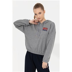 Kadın Gri  Melanj Kapüşonlu Sweatshirt