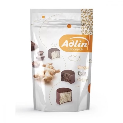 Конфеты из пишмание "Adlin" Ассорти со вкусом имбиря,кофе в шок.глазури 350 гр 1/8 (флип-пакет)