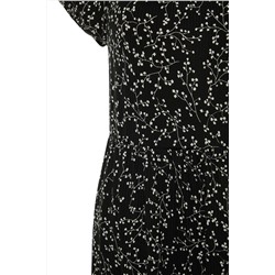 Siyah Çiçek Desenli A-line Maxi Boy Örme Büyük Beden Elbise TBBSS22AH00009