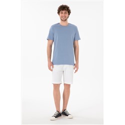 Erkek Regular Fit Bisiklet Yaka Mavi Basic Tişört