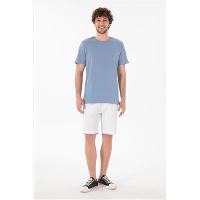 Erkek Regular Fit Bisiklet Yaka Mavi Basic Tişört