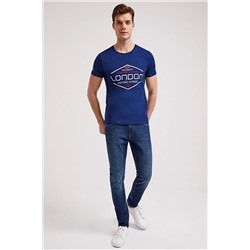 Lee Cooper Erkek Oxford O Yaka T-Shirt İndigo 202 LCM 242013