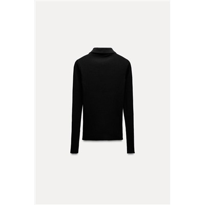 RIBBED POLO NECK T-SHIRT