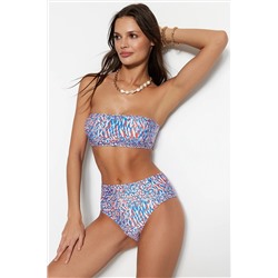 TRENDYOLMİLLA Leopar Desenli Straplez Yüksek Bel Hipster Bikini Takımı TBESS22BT0018