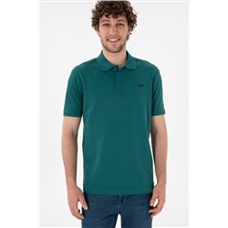 Erkek Regular Fit Polo Yaka Koyu Yeşil Basic Tişört