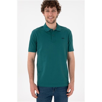 Erkek Regular Fit Polo Yaka Koyu Yeşil Basic Tişört