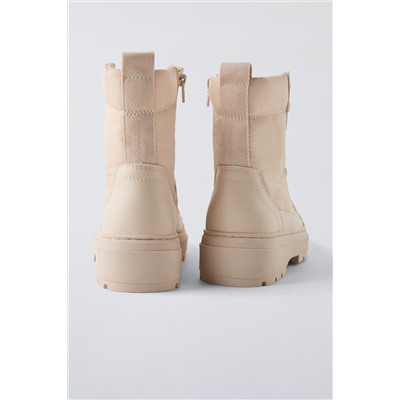 QUILTED LACE-UP ANKLE BOOTS
