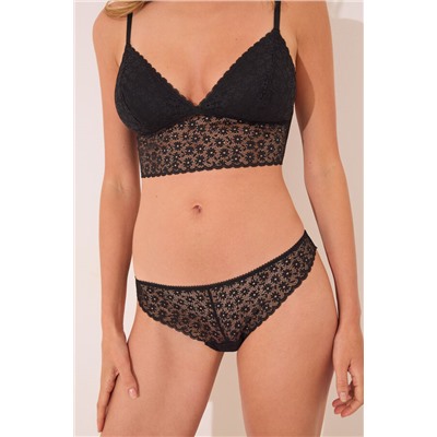 Tanga encaje floral negro