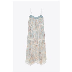 ZW COLLECTION PRINTED DRESS WITH LACE RUFFLES