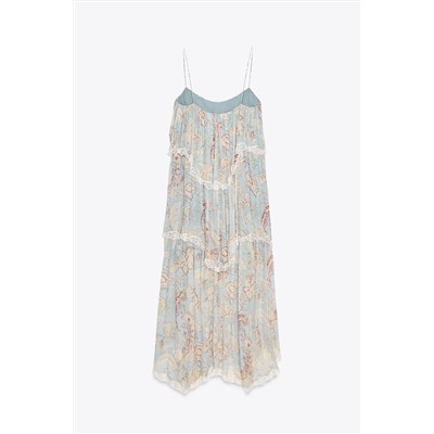ZW COLLECTION PRINTED DRESS WITH LACE RUFFLES