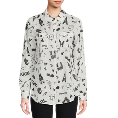 Karl Lagerfeld Paris Whimsical Print Button-Front Shirt
