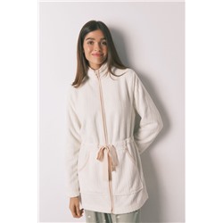 Bata midi tejido polar blanco