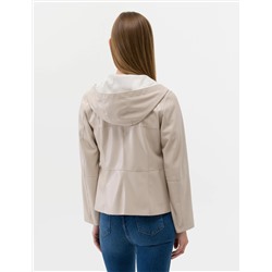 Bej Cropped Slim Deri Ceket