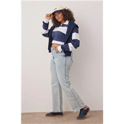 Açık Mavi Yüksek Bel Comfort Straight Fit Büyük Beden Jeans TBBAW24CJ00045