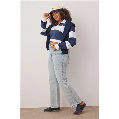 Açık Mavi Yüksek Bel Comfort Straight Fit Büyük Beden Jeans TBBAW24CJ00045