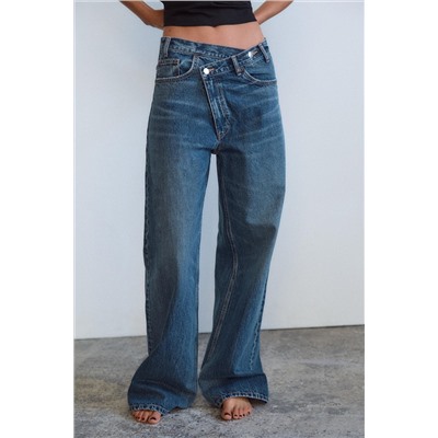 JEANS TRF WIDE LEG CINTURA CRUZADA TIRO ALTO