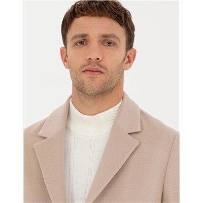 Bej Ekstra Slim Fit Yün Karışımlı Kaşe Kaban