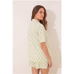 Pijama corto camisero algodón Paisley verde