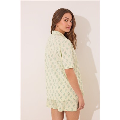 Pijama corto camisero algodón Paisley verde