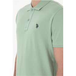 Erkek Slim Fit Polo Yaka Su Yeşili Basic Tişört